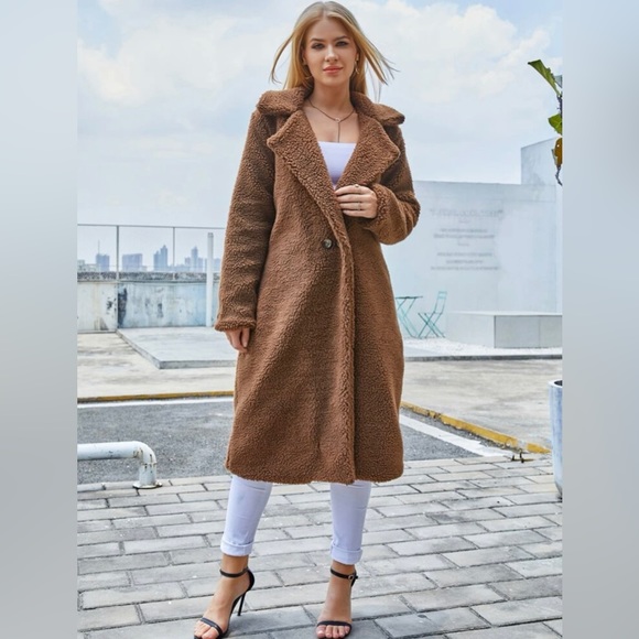 Double Button Teddy Midi Coat - Picture 5 of 8